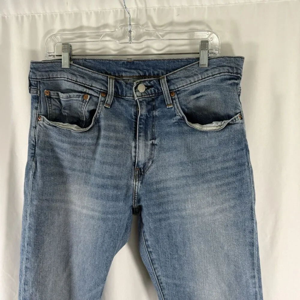 Levis 502 Tapered Jeans Men's 34x30 Medium Wash Blue Whiskered Cotton Blend